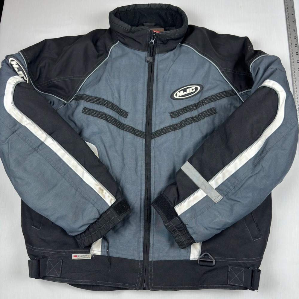 HJC Mens Motorcycle Riding Jacket Black Grey 3M Reflective Large Repair Project